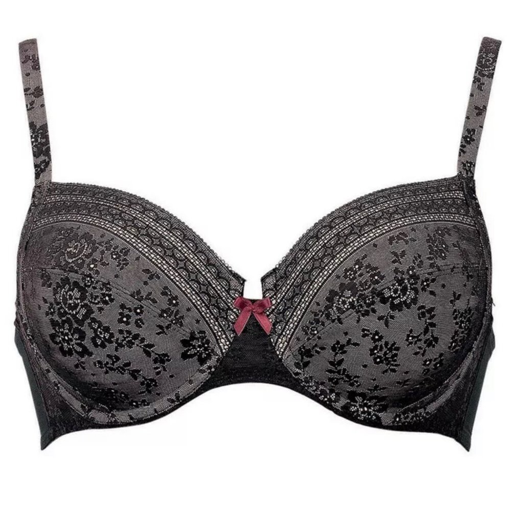 Anita Rosa Faia Lace Underwire Side Support Bra, Fleur in Black color